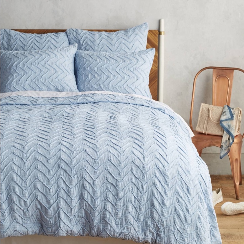 Anthropologie Blue Textured Chevron Duvet Cover